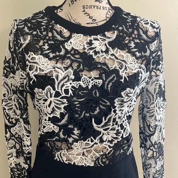 *HP* NWT Romeo & Juliet Couture Black & White Long Sleeve Lace Sheath Dress SZ M - Picture 3 of 10